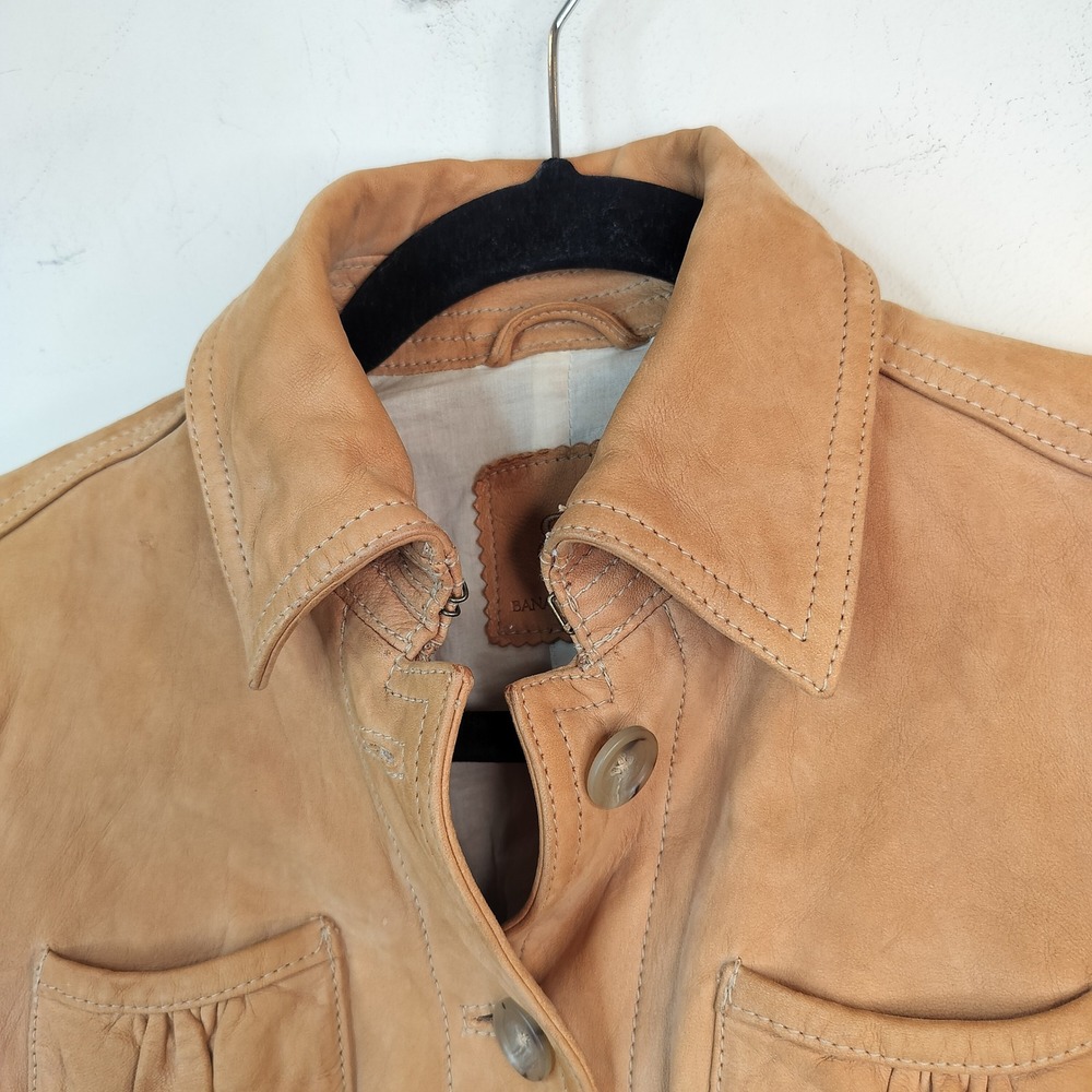Banana Republic Leather Jacket Womens XS Butterscotch Y2K 2000s Button Up - Picture 6 of 15